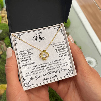 Love Knot Necklace 18K Yellow Gold Finish | 2 | Personalized To My Niece Gift Necklace From Aunt Uncle I Love You Believe In You Niece Birthday Gifts Graduation Christmas Customized Gift Box Message Card | teecentury