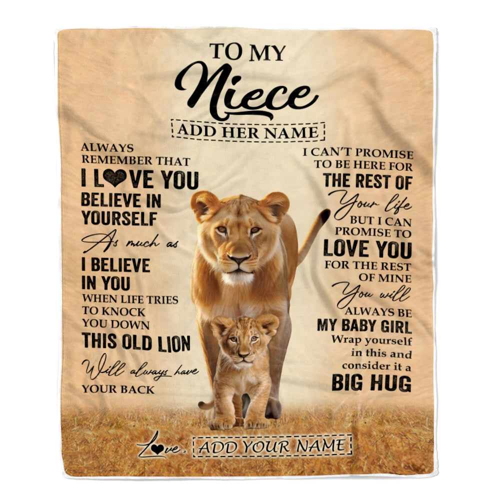 Personalized To My Niece Gifts Blanket From Aunt Auntie Always Remember Lion Gifts For Niece Birthday Graduation Christmas Customized Fleece Throw Blanket | teecentury