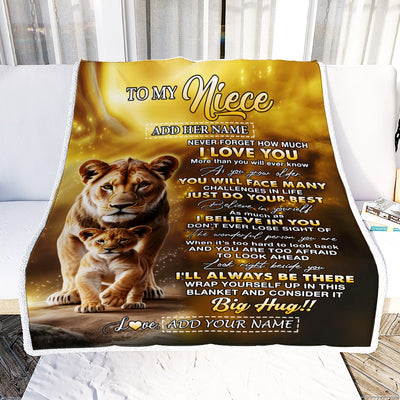 Personalized To My Niece Gifts Blanket From Aunt Auntie Never Forget How Much I Love You Lion Niece Birthday Gifts Christmas Customized Fleece Blanket | teecentury