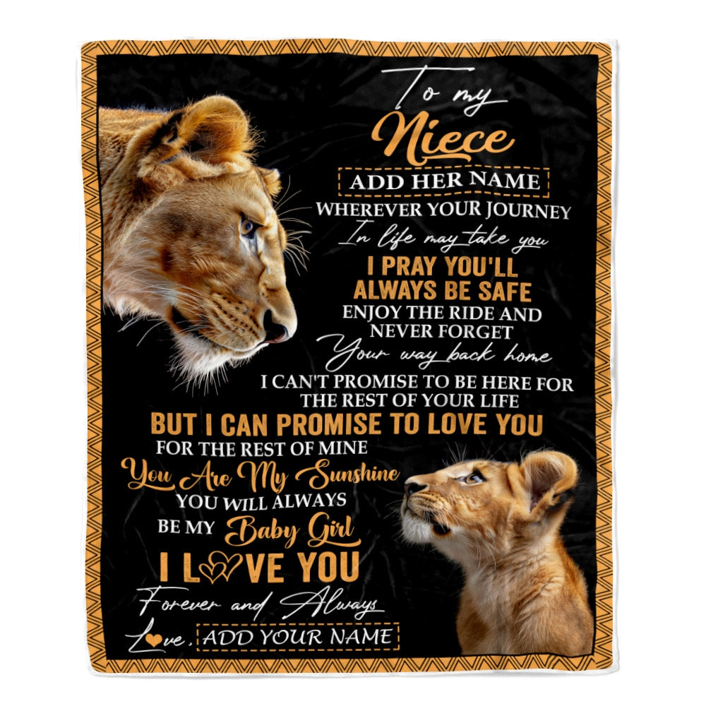 Personalized To My Niece Gifts Blanket From Aunt Auntie Wherever Your Journey In Life Lion Niece Birthday Gifts Christmas Customized Fleece Blanket | teecentury