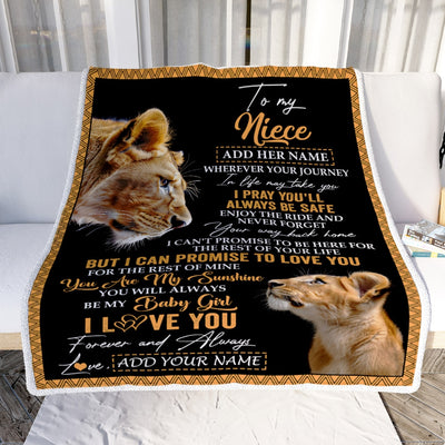 Personalized To My Niece Gifts Blanket From Aunt Auntie Wherever Your Journey In Life Lion Niece Birthday Gifts Christmas Customized Fleece Blanket | teecentury