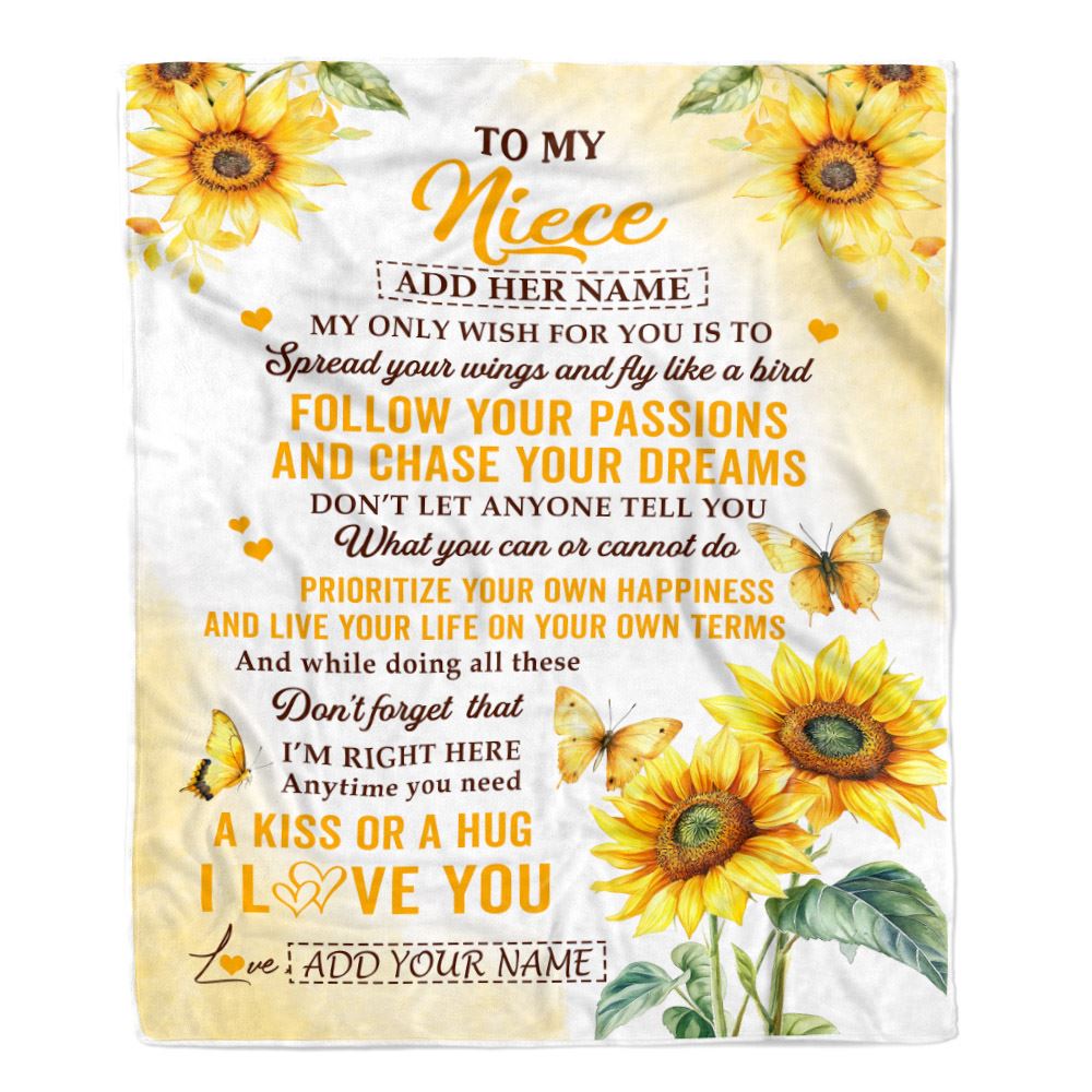 Personalized To My Niece Gifts Blanket From Aunt Sunflower My Only Wish For You Niece Birthday Gifts Graduation Christmas Customized Fleece Throw Blanket | teecentury