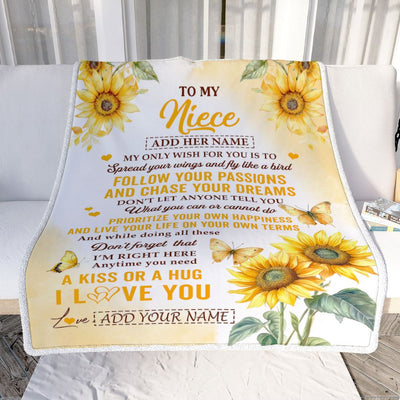 Personalized To My Niece Gifts Blanket From Aunt Sunflower My Only Wish For You Niece Birthday Gifts Graduation Christmas Customized Fleece Throw Blanket | teecentury