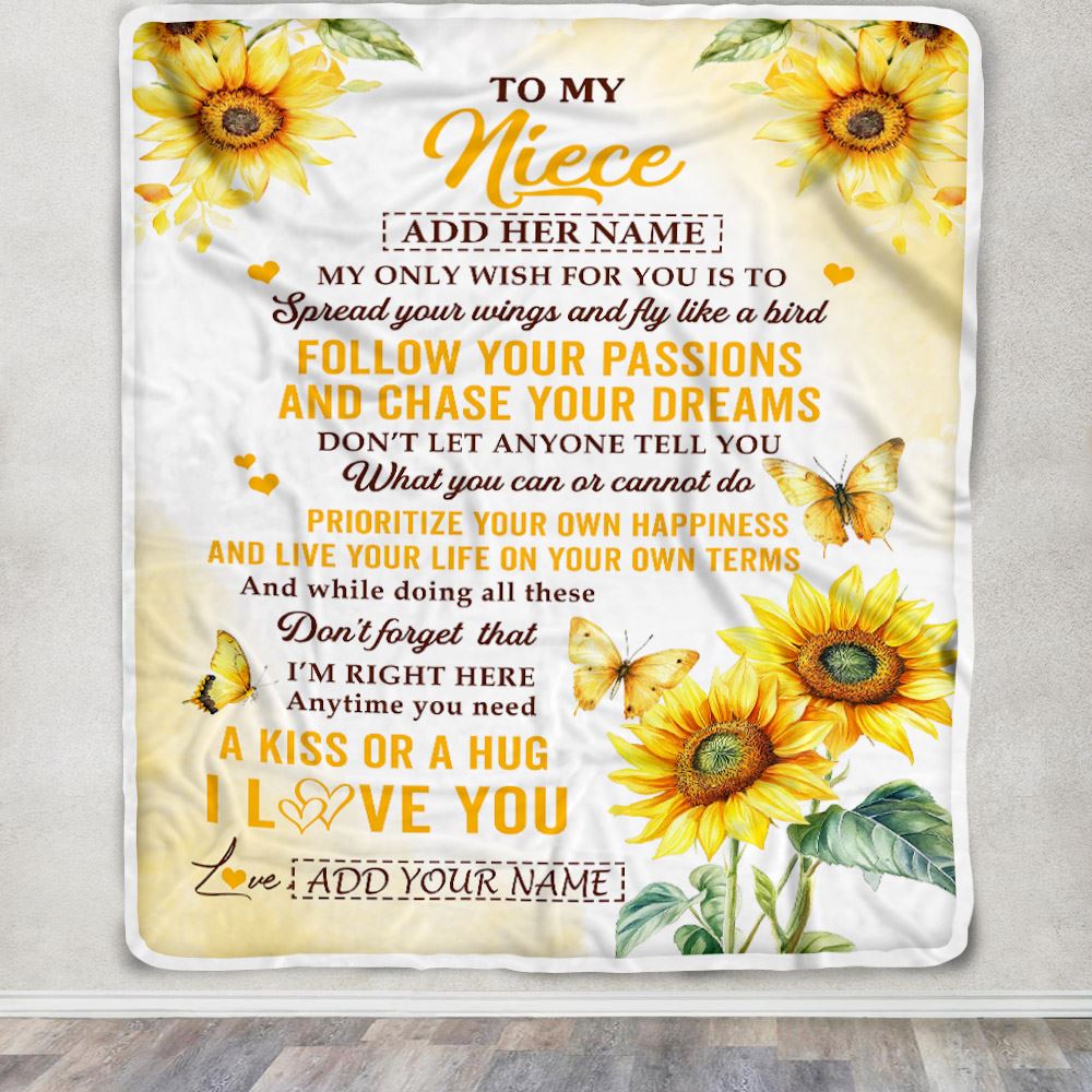 Personalized To My Niece Gifts Blanket From Aunt Sunflower My Only Wish For You Niece Birthday Gifts Graduation Christmas Customized Fleece Throw Blanket | teecentury