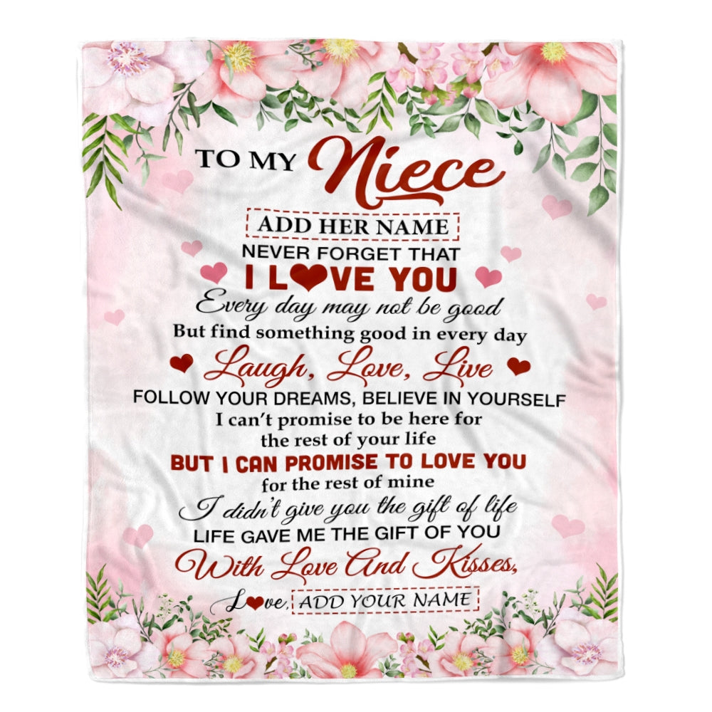 Personalized To My Niece Gifts Blanket From Aunt Uncle Auntie Floral I Love You Birthday Gifts For Niece Graduation Christmas Customized Fleece Throw Blanket | teecentury