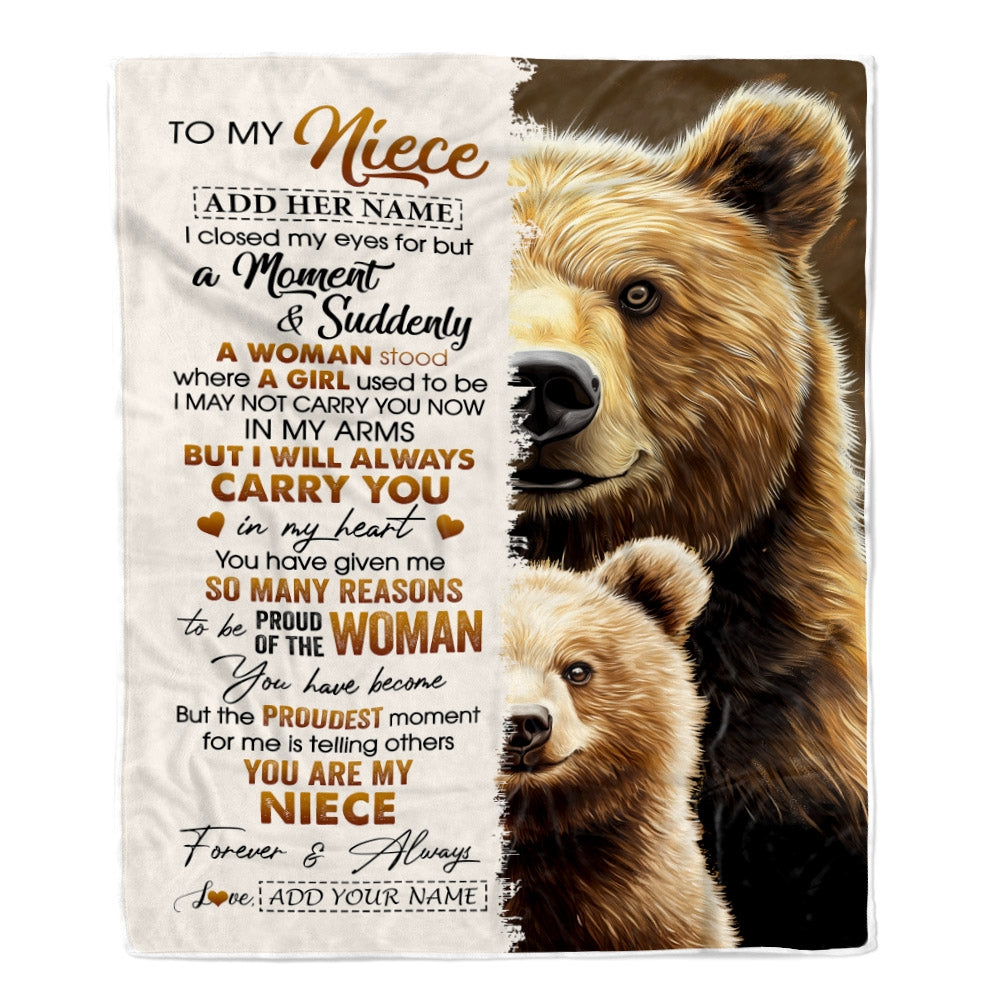 Personalized To My Niece Gifts Blanket From Aunt Uncle Auntie I Close My Eyes Bear Niece Birthday Gifts Graduation Christmas Custom Fleece Throw Blanket | teecentury