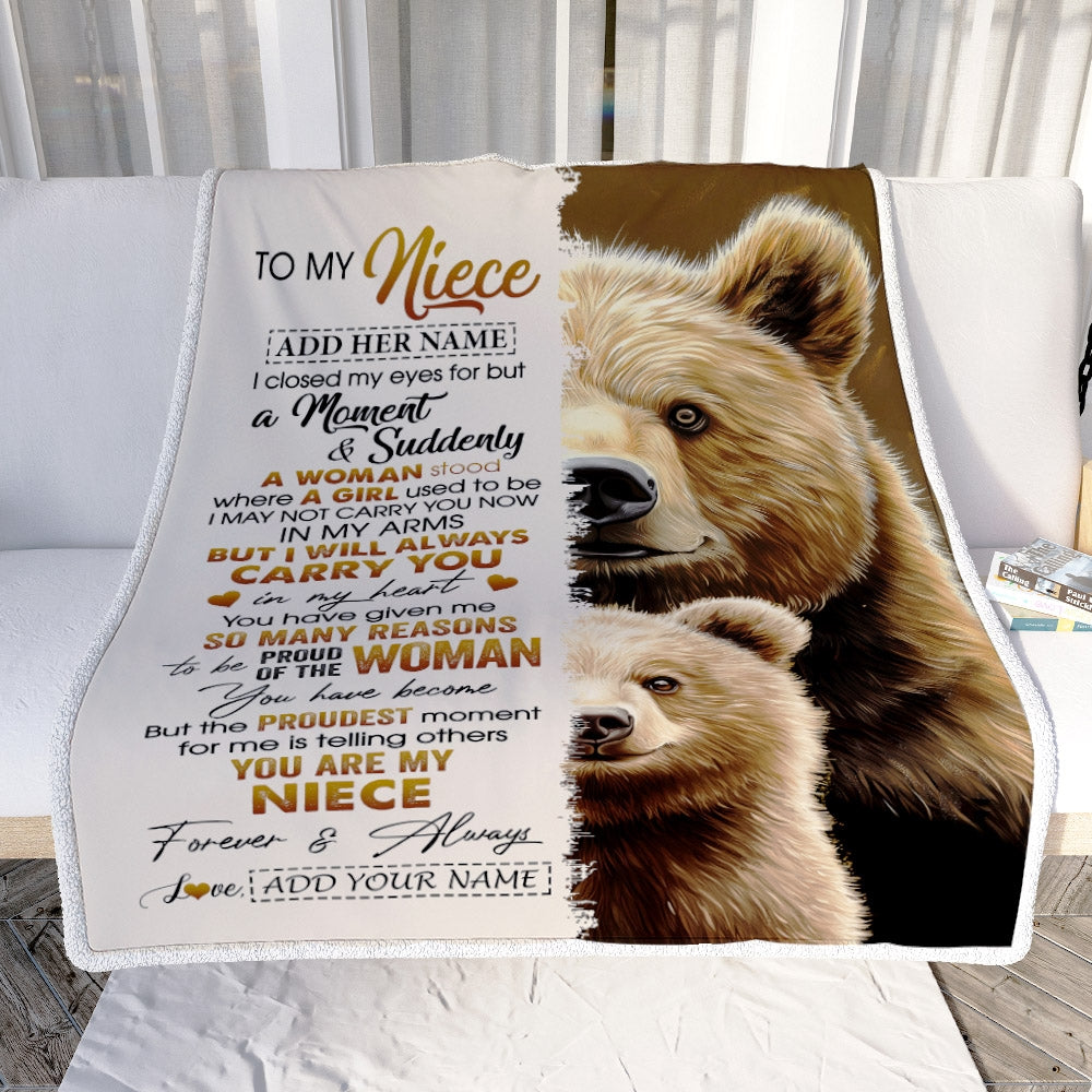 Personalized To My Niece Gifts Blanket From Aunt Uncle Auntie I Close My Eyes Bear Niece Birthday Gifts Graduation Christmas Custom Fleece Throw Blanket | teecentury