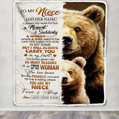 Personalized To My Niece Gifts Blanket From Aunt Uncle Auntie I Close My Eyes Bear Niece Birthday Gifts Graduation Christmas Custom Fleece Throw Blanket | teecentury