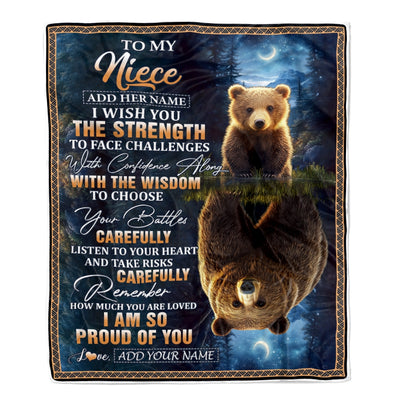 Personalized To My Niece Gifts Blanket From Aunt Uncle Auntie I Wish You The Strength Bear Niece Birthday Gifts Christmas Graduation Custom Fleece Blanket | teecentury