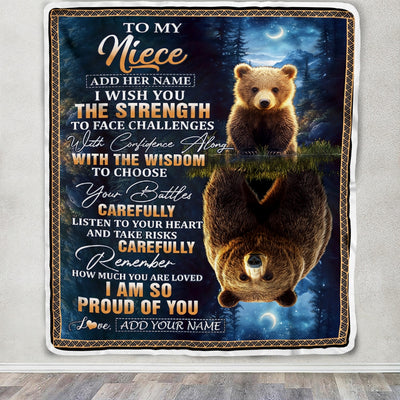 Personalized To My Niece Gifts Blanket From Aunt Uncle Auntie I Wish You The Strength Bear Niece Birthday Gifts Christmas Graduation Custom Fleece Blanket | teecentury