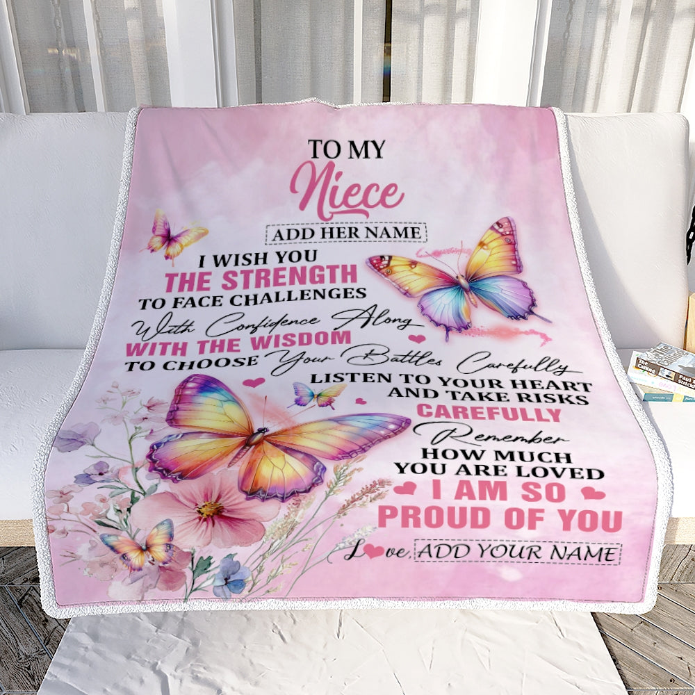 Personalized To My Niece Gifts Blanket From Aunt Uncle Auntie I Wish You The Strength Butterfly Niece Birthday Gifts Christmas Custom Fleece Throw Blanket | teecentury
