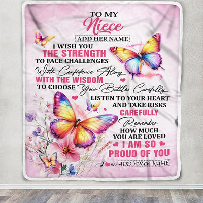 Personalized To My Niece Gifts Blanket From Aunt Uncle Auntie I Wish You The Strength Butterfly Niece Birthday Gifts Christmas Custom Fleece Throw Blanket | teecentury