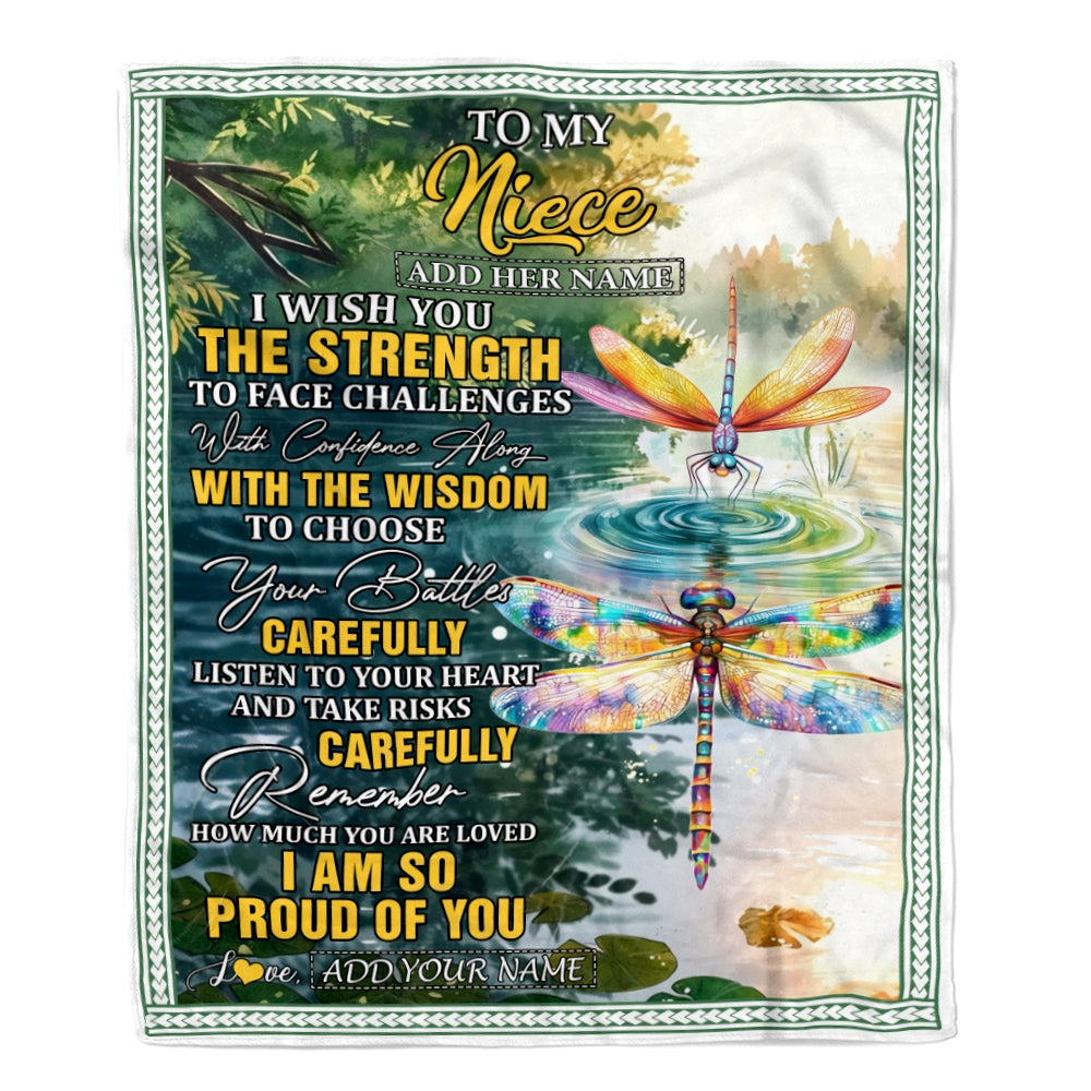 Personalized To My Niece Gifts Blanket From Aunt Uncle Auntie I Wish You The Strength Dragonfly Niece Birthday Gifts Christmas Custom Fleece Throw Blanket | teecentury