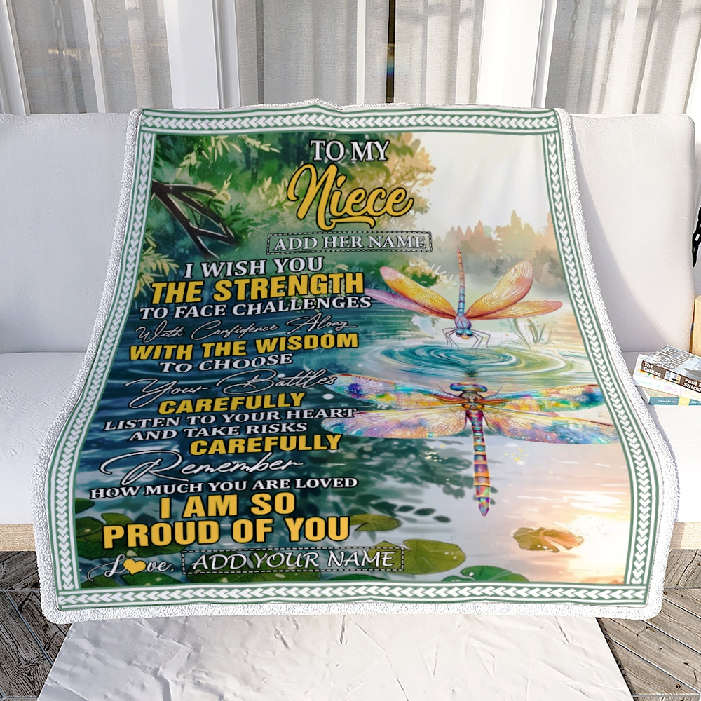 Personalized To My Niece Gifts Blanket From Aunt Uncle Auntie I Wish You The Strength Dragonfly Niece Birthday Gifts Christmas Custom Fleece Throw Blanket | teecentury