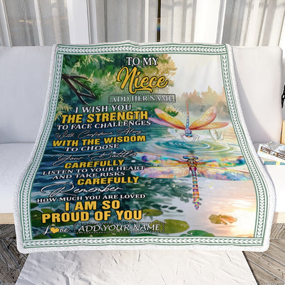 Personalized To My Niece Gifts Blanket From Aunt Uncle Auntie I Wish You The Strength Dragonfly Niece Birthday Gifts Christmas Custom Fleece Throw Blanket | teecentury