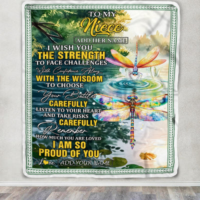Personalized To My Niece Gifts Blanket From Aunt Uncle Auntie I Wish You The Strength Dragonfly Niece Birthday Gifts Christmas Custom Fleece Throw Blanket | teecentury