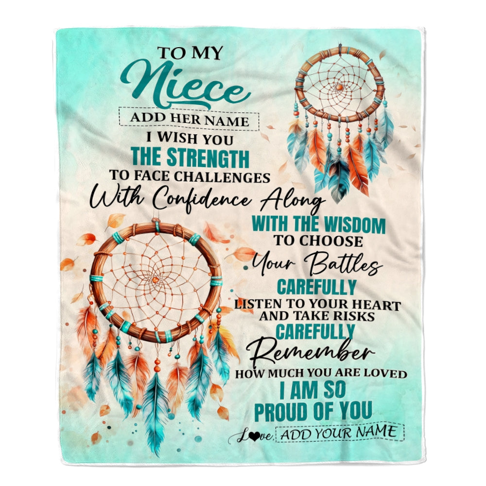 Personalized To My Niece Gifts Blanket From Aunt Uncle Auntie I Wish You The Strength Dream Catcher Niece Birthday Gifts Christmas Custom Fleece Throw Blanket | teecentury