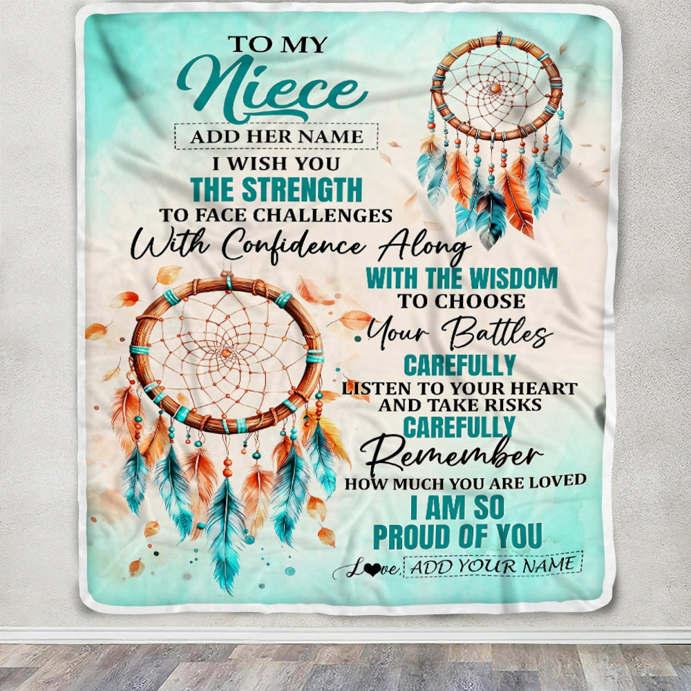 Personalized To My Niece Gifts Blanket From Aunt Uncle Auntie I Wish You The Strength Dream Catcher Niece Birthday Gifts Christmas Custom Fleece Throw Blanket | teecentury