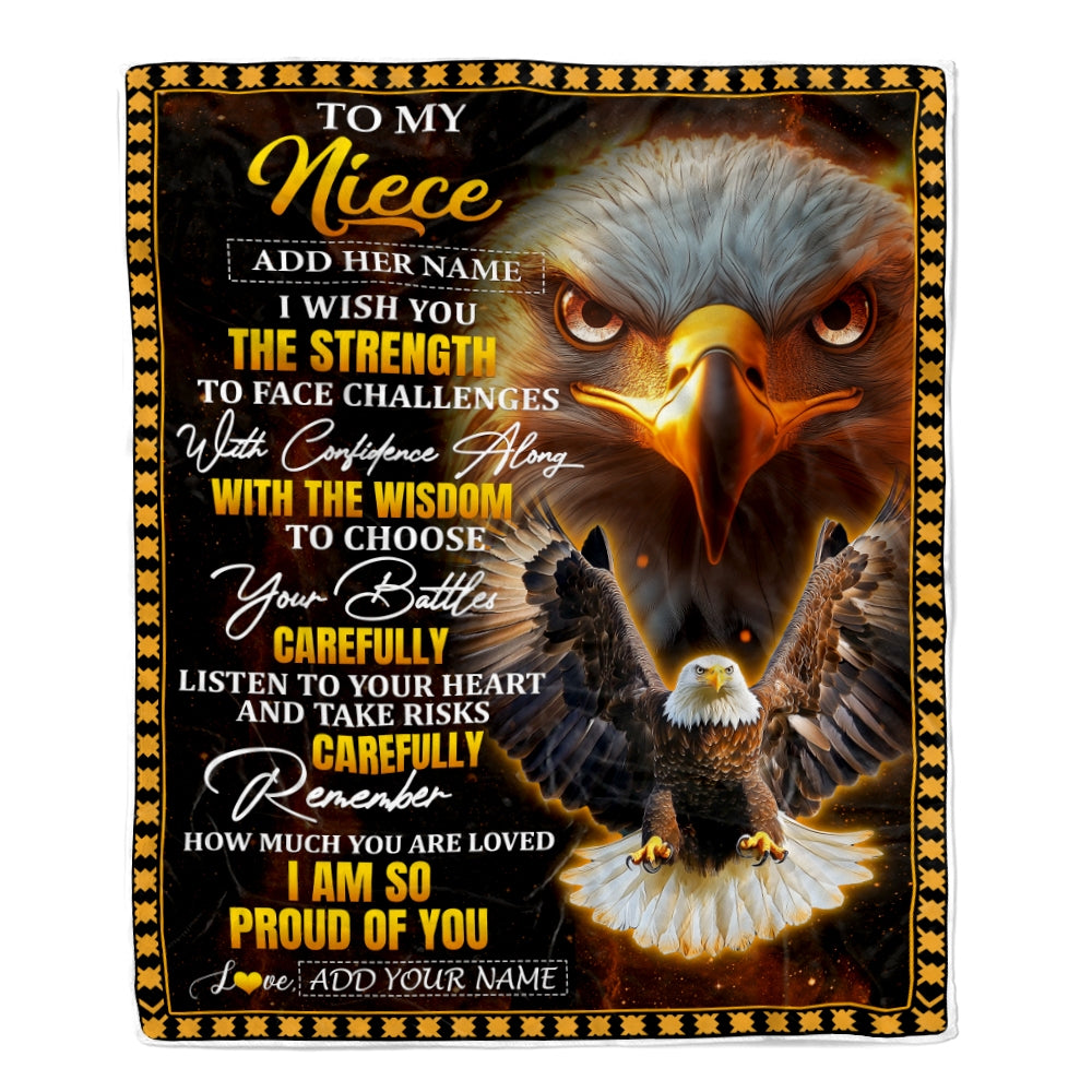 Personalized To My Niece Gifts Blanket From Aunt Uncle Auntie I Wish You The Strength Eagle Niece Birthday Gifts Christmas Graduation Custom Fleece Blanket | teecentury