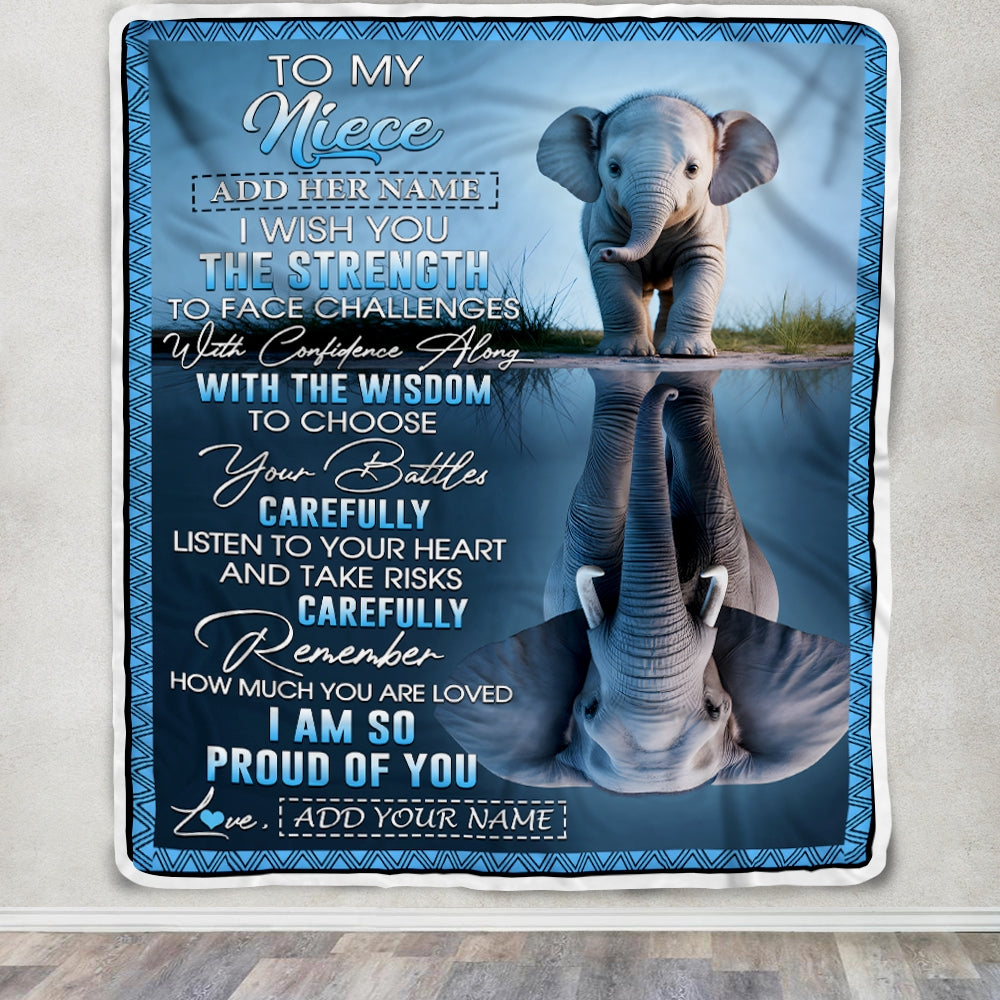 Personalized To My Niece Gifts Blanket From Aunt Uncle Auntie I Wish You The Strength Elephant Niece Birthday Gifts Christmas Custom Fleece Throw Blanket | teecentury