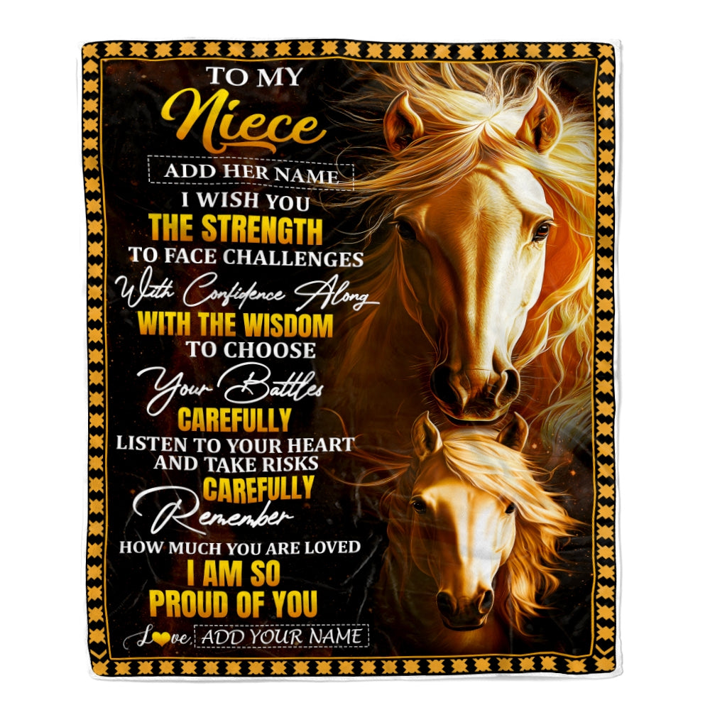 Personalized To My Niece Gifts Blanket From Aunt Uncle Auntie I Wish You The Strength Horse Niece Birthday Gifts Christmas Graduation Custom Fleece Blanket | teecentury