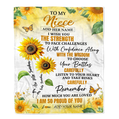 Personalized To My Niece Gifts Blanket From Aunt Uncle Auntie I Wish You The Strength Sunflower Niece Birthday Gifts Christmas Custom Fleece Throw Blanket | teecentury