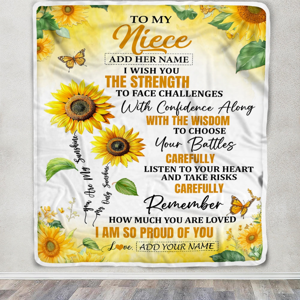 Personalized To My Niece Gifts Blanket From Aunt Uncle Auntie I Wish You The Strength Sunflower Niece Birthday Gifts Christmas Custom Fleece Throw Blanket | teecentury