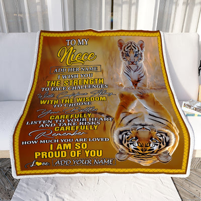 Personalized To My Niece Gifts Blanket From Aunt Uncle Auntie I Wish You The Strength Tiger Niece Birthday Gifts Christmas Graduation Custom Fleece Blanket | teecentury