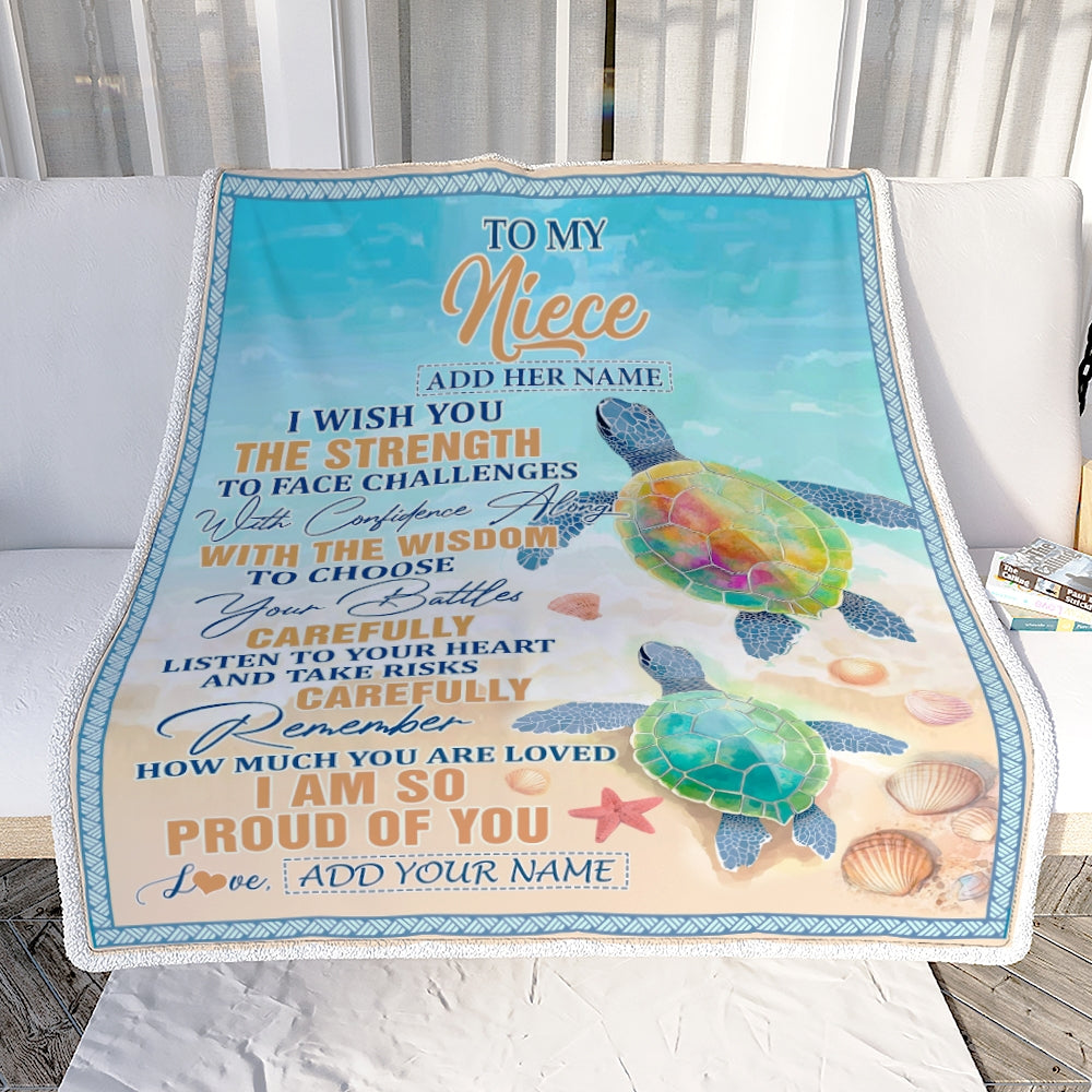 Personalized To My Niece Gifts Blanket From Aunt Uncle Auntie I Wish You The Strength Turtle Niece Birthday Gifts Christmas Graduation Custom Fleece Blanket | teecentury