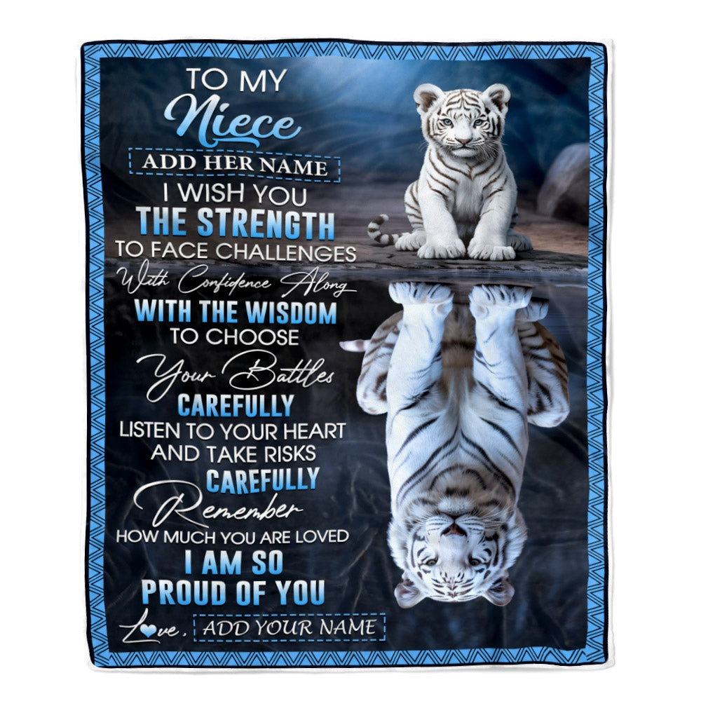 Personalized To My Niece Gifts Blanket From Aunt Uncle Auntie I Wish You The Strength White Tier Niece Birthday Gifts Christmas Custom Fleece Throw Blanket | teecentury