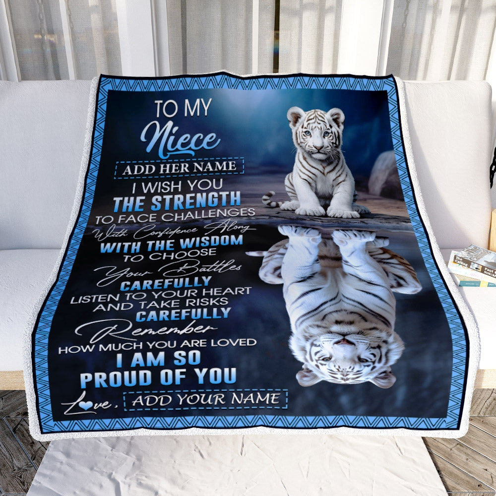 Personalized To My Niece Gifts Blanket From Aunt Uncle Auntie I Wish You The Strength White Tier Niece Birthday Gifts Christmas Custom Fleece Throw Blanket | teecentury