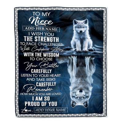 Personalized To My Niece Gifts Blanket From Aunt Uncle Auntie I Wish You The Strength Wolf Niece Birthday Gifts Christmas Graduation Custom Fleece Blanket | teecentury