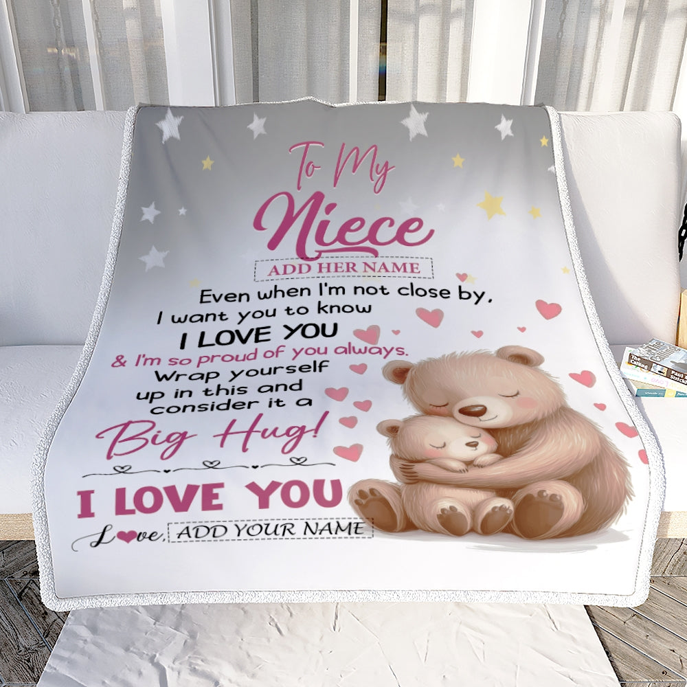 Personalized To My Niece Gifts Blanket From Aunt Uncle Auntie Proud Of You Bear Niece Gift For Birthday Graduation Christmas Custom Fleece Throw Blanket | teecentury