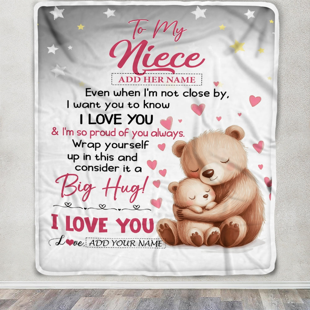 Personalized To My Niece Gifts Blanket From Aunt Uncle Auntie Proud Of You Bear Niece Gift For Birthday Graduation Christmas Custom Fleece Throw Blanket | teecentury