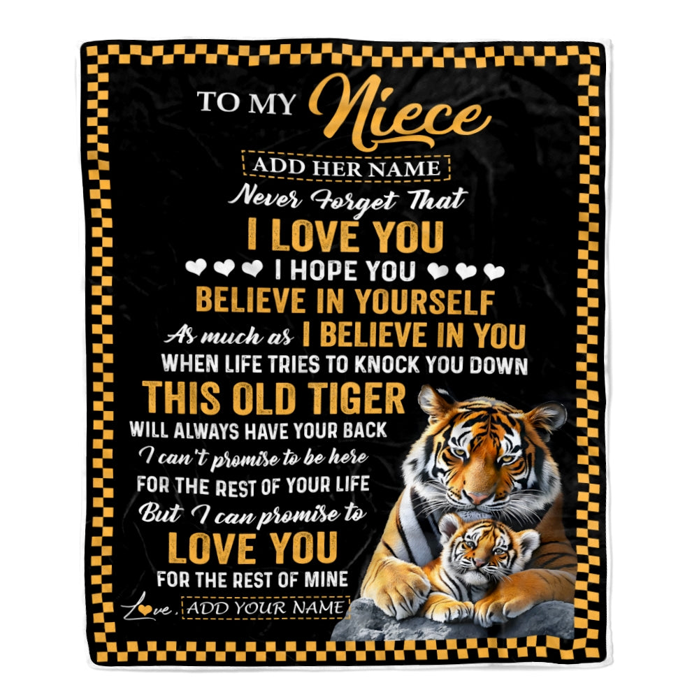 Personalized To My Niece Gifts Blanket From Aunt Uncle Auntie This Old Tiger Love You Niece Birthday Gifts Graduation Christmas Customized Fleece Blanket | teecentury