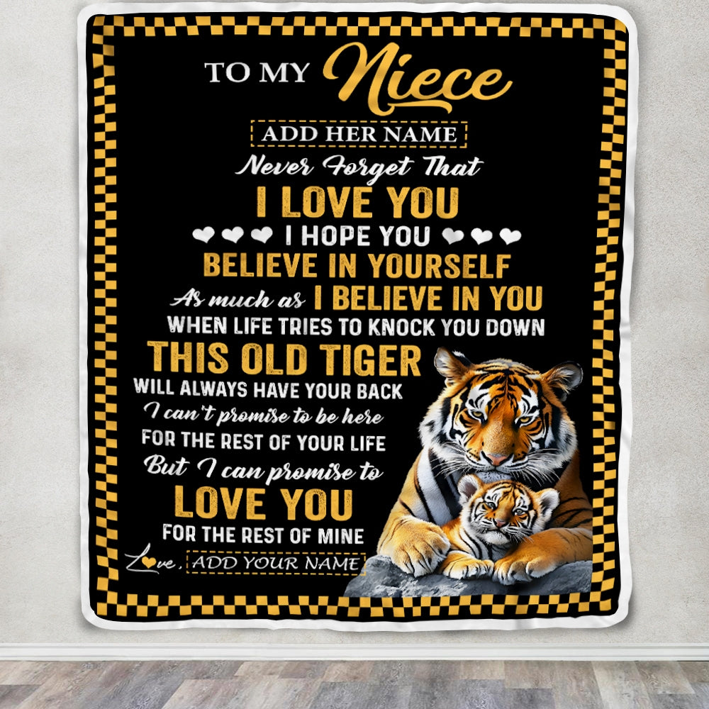 Personalized To My Niece Gifts Blanket From Aunt Uncle Auntie This Old Tiger Love You Niece Birthday Gifts Graduation Christmas Customized Fleece Blanket | teecentury