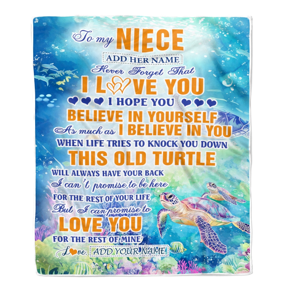 Personalized To My Niece Gifts Blanket From Aunt Uncle Auntie This Old Turtle Love You Niece Birthday Gifts Graduation Christmas Customized Fleece Blanket | teecentury