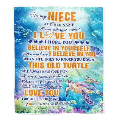 Personalized To My Niece Gifts Blanket From Aunt Uncle Auntie This Old Turtle Love You Niece Birthday Gifts Graduation Christmas Customized Fleece Blanket | teecentury