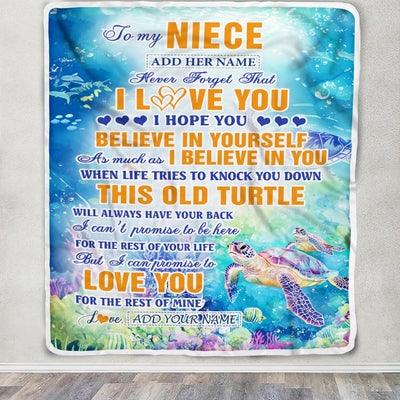 Personalized To My Niece Gifts Blanket From Aunt Uncle Auntie This Old Turtle Love You Niece Birthday Gifts Graduation Christmas Customized Fleece Blanket | teecentury