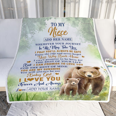 Personalized To My Niece Gifts Blanket From Aunt Uncle Auntie Wherever Your Journey In Life Bear Niece Birthday Gifts Warm Customized Fleece Throw Blanket | teecentury