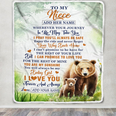 Personalized To My Niece Gifts Blanket From Aunt Uncle Auntie Wherever Your Journey In Life Bear Niece Birthday Gifts Warm Customized Fleece Throw Blanket | teecentury
