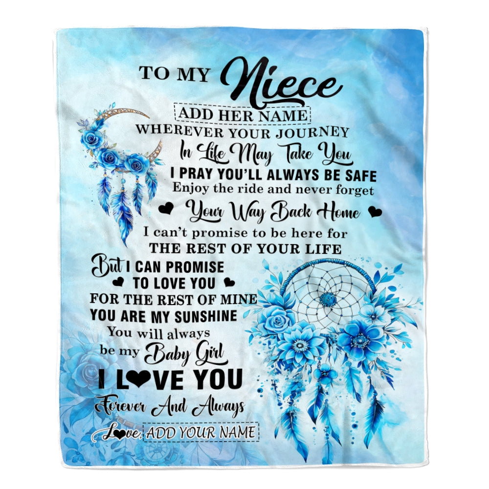 Personalized To My Niece Gifts Blanket From Aunt Uncle Auntie Wherever Your Journey In Life Dream Catcher Niece Birthday Gifts Warm Customized Fleece Throw Blanket | teecentury
