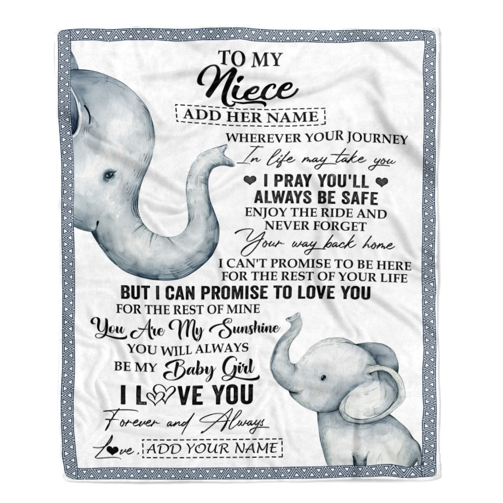 Personalized To My Niece Gifts Blanket From Aunt Uncle Auntie Wherever Your Journey In Life Elephant Niece Birthday Gifts Warm Customized Fleece Throw Blanket | teecentury