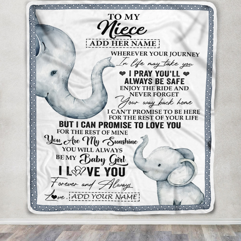 Personalized To My Niece Gifts Blanket From Aunt Uncle Auntie Wherever Your Journey In Life Elephant Niece Birthday Gifts Warm Customized Fleece Throw Blanket | teecentury