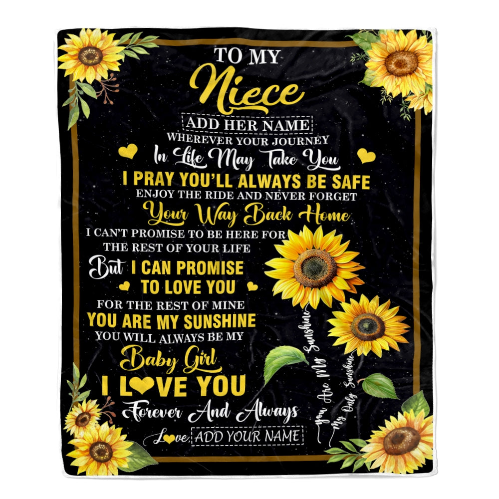 Personalized To My Niece Gifts Blanket From Aunt Uncle Auntie Wherever Your Journey In Life Sunflower Niece Birthday Gifts Warm Customized Fleece Throw Blanket | teecentury