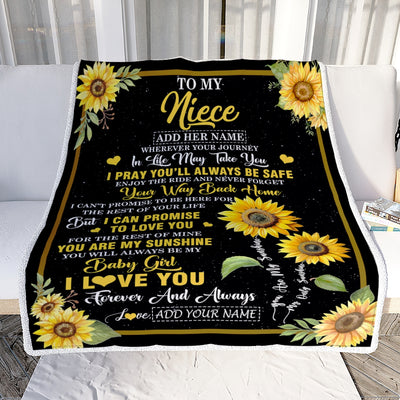 Personalized To My Niece Gifts Blanket From Aunt Uncle Auntie Wherever Your Journey In Life Sunflower Niece Birthday Gifts Warm Customized Fleece Throw Blanket | teecentury