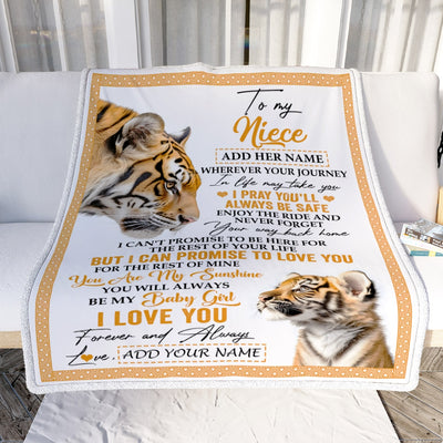 Personalized To My Niece Gifts Blanket From Aunt Uncle Auntie Wherever Your Journey In Life Tiger Niece Birthday Gifts Warm Customized Fleece Throw Blanket | teecentury