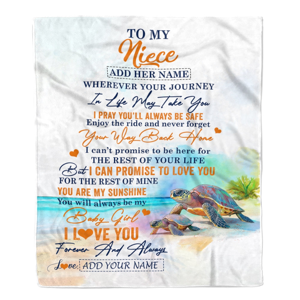 Personalized To My Niece Gifts Blanket From Aunt Uncle Auntie Wherever Your Journey In Life Turtle Niece Birthday Gifts Warm Customized Fleece Throw Blanket | teecentury