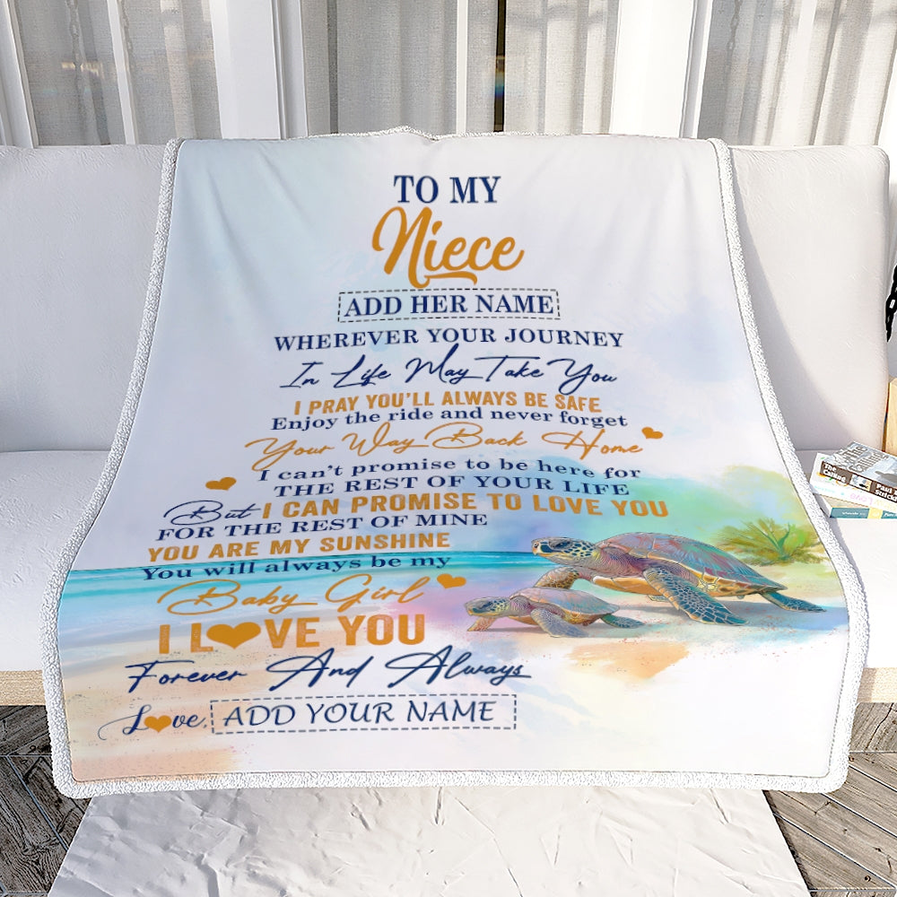 Personalized To My Niece Gifts Blanket From Aunt Uncle Auntie Wherever Your Journey In Life Turtle Niece Birthday Gifts Warm Customized Fleece Throw Blanket | teecentury