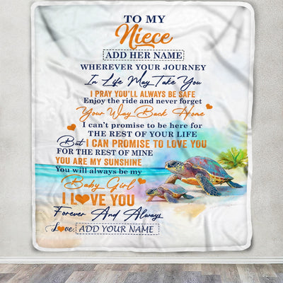 Personalized To My Niece Gifts Blanket From Aunt Uncle Auntie Wherever Your Journey In Life Turtle Niece Birthday Gifts Warm Customized Fleece Throw Blanket | teecentury